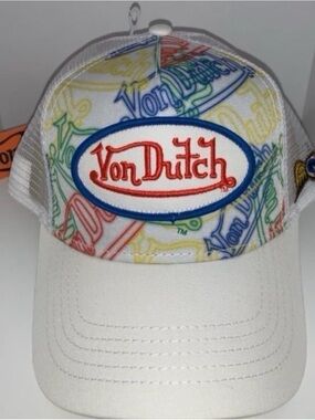 Von Dutch Neon Logo White Trucker Hat